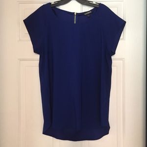 EXPRESS Silky Zip Back Short'Sleeve Blouse- Blue